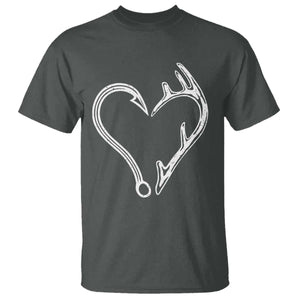 Fishing And Hunting Vintage Hook Antler Heart T Shirt TS11 Dark Heather Print Your Wear