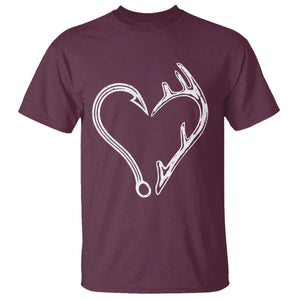 Fishing And Hunting Vintage Hook Antler Heart T Shirt TS11 Maroon Print Your Wear