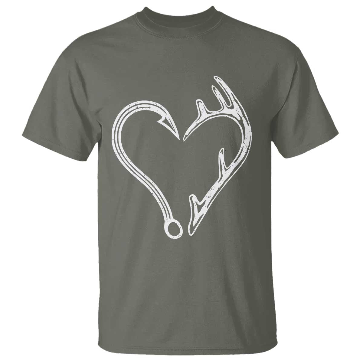 Fishing And Hunting Vintage Hook Antler Heart T Shirt TS11 Military Green Print Your Wear