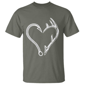 Fishing And Hunting Vintage Hook Antler Heart T Shirt TS11 Military Green Print Your Wear
