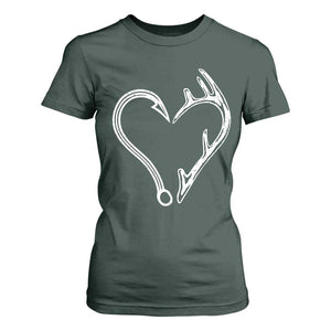 Fishing And Hunting Vintage Hook Antler Heart T Shirt For Women TS11 Dark Forest Green Print Your Wear