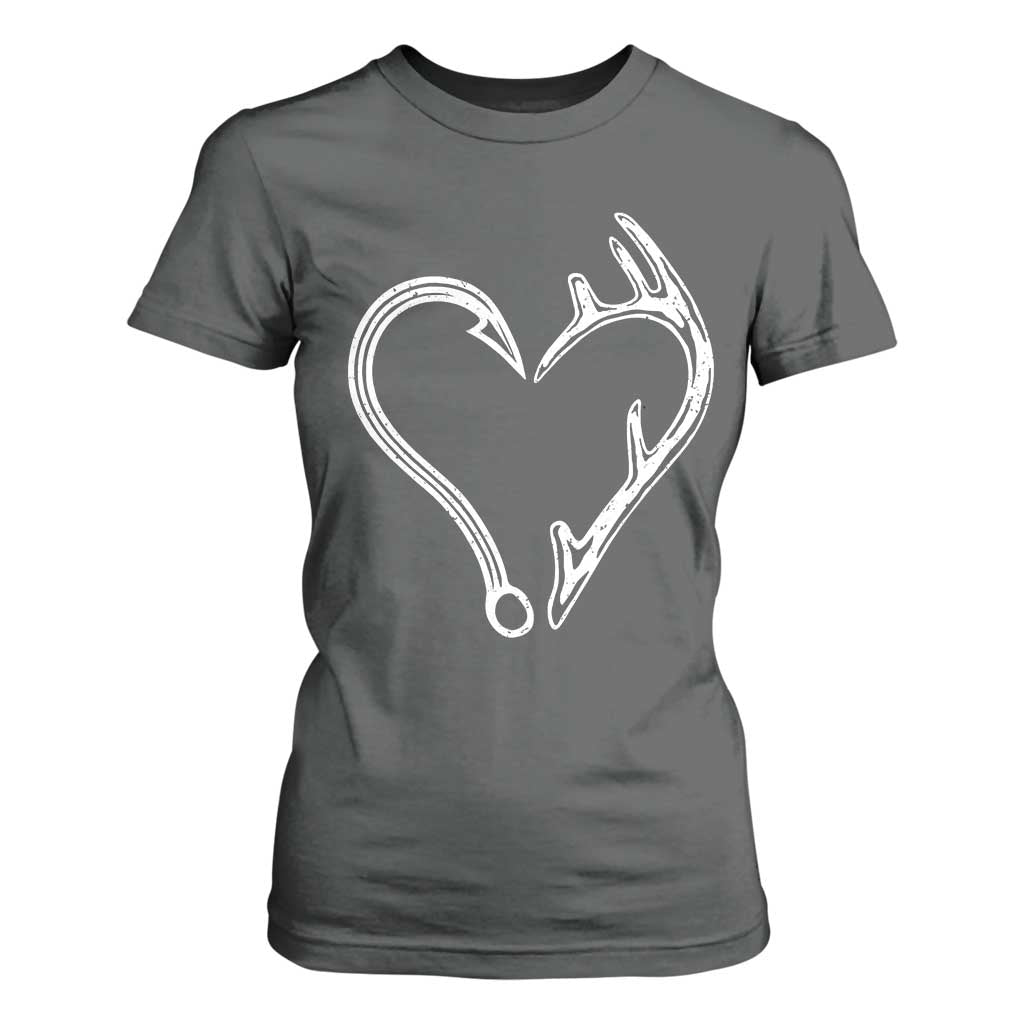 Fishing And Hunting Vintage Hook Antler Heart T Shirt For Women TS11 Dark Heather Print Your Wear