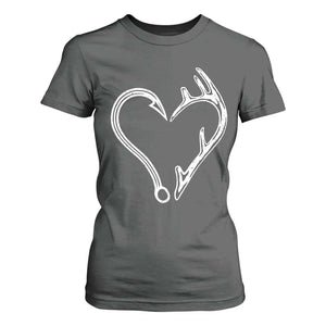 Fishing And Hunting Vintage Hook Antler Heart T Shirt For Women TS11 Dark Heather Print Your Wear