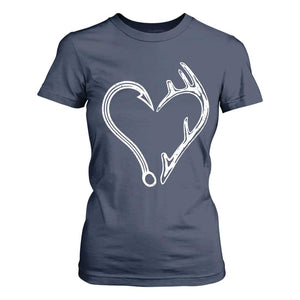 Fishing And Hunting Vintage Hook Antler Heart T Shirt For Women TS11 Navy Print Your Wear