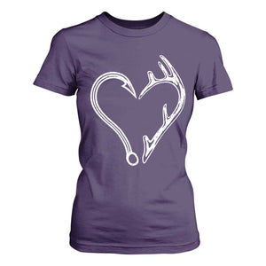 Fishing And Hunting Vintage Hook Antler Heart T Shirt For Women TS11 Purple Print Your Wear