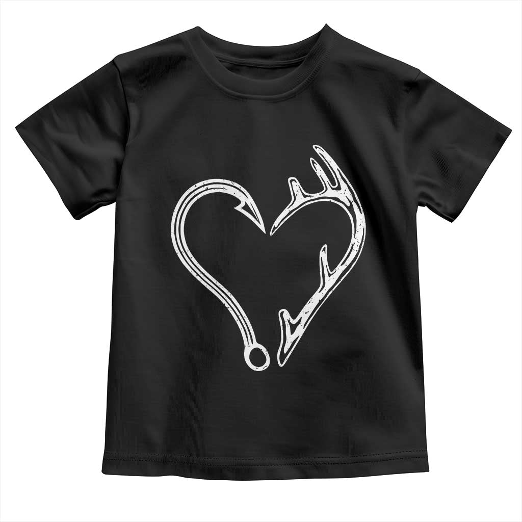Fishing And Hunting Vintage Hook Antler Heart Toddler T Shirt TS11 Black Print Your Wear