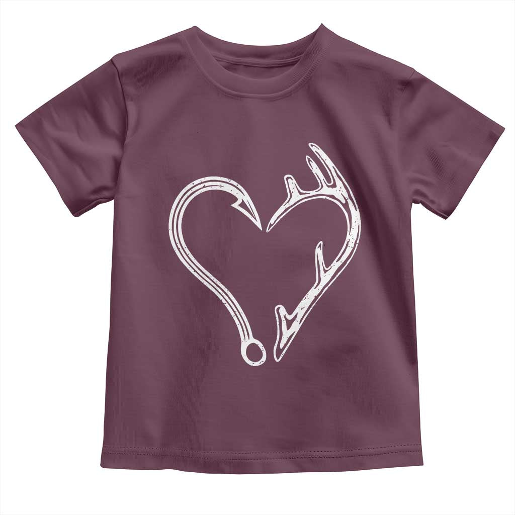 Fishing And Hunting Vintage Hook Antler Heart Toddler T Shirt TS11 Maroon Print Your Wear