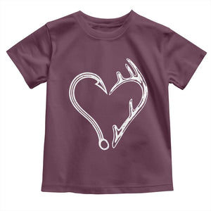Fishing And Hunting Vintage Hook Antler Heart Toddler T Shirt TS11 Maroon Print Your Wear