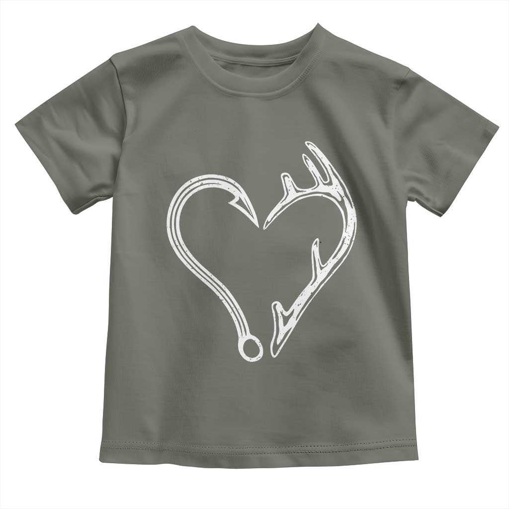 Fishing And Hunting Vintage Hook Antler Heart Toddler T Shirt TS11 Military Green Print Your Wear