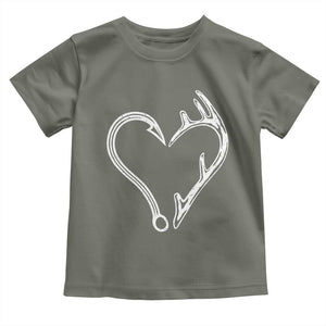 Fishing And Hunting Vintage Hook Antler Heart Toddler T Shirt TS11 Military Green Print Your Wear