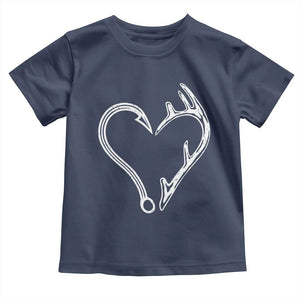 Fishing And Hunting Vintage Hook Antler Heart Toddler T Shirt TS11 Navy Print Your Wear
