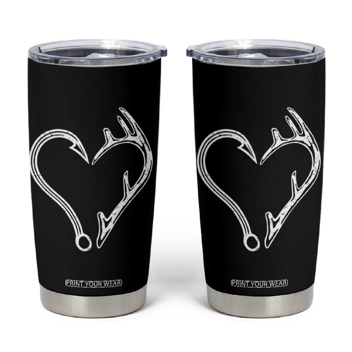 Fishing And Hunting Vintage Hook Antler Heart Tumbler Cup TS11 Black Print Your Wear