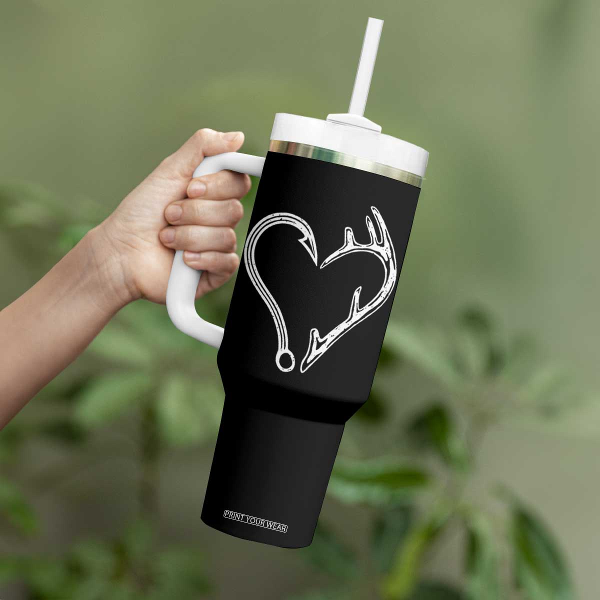 Fishing And Hunting Vintage Hook Antler Heart Tumbler With Handle TS11 Print Your Wear