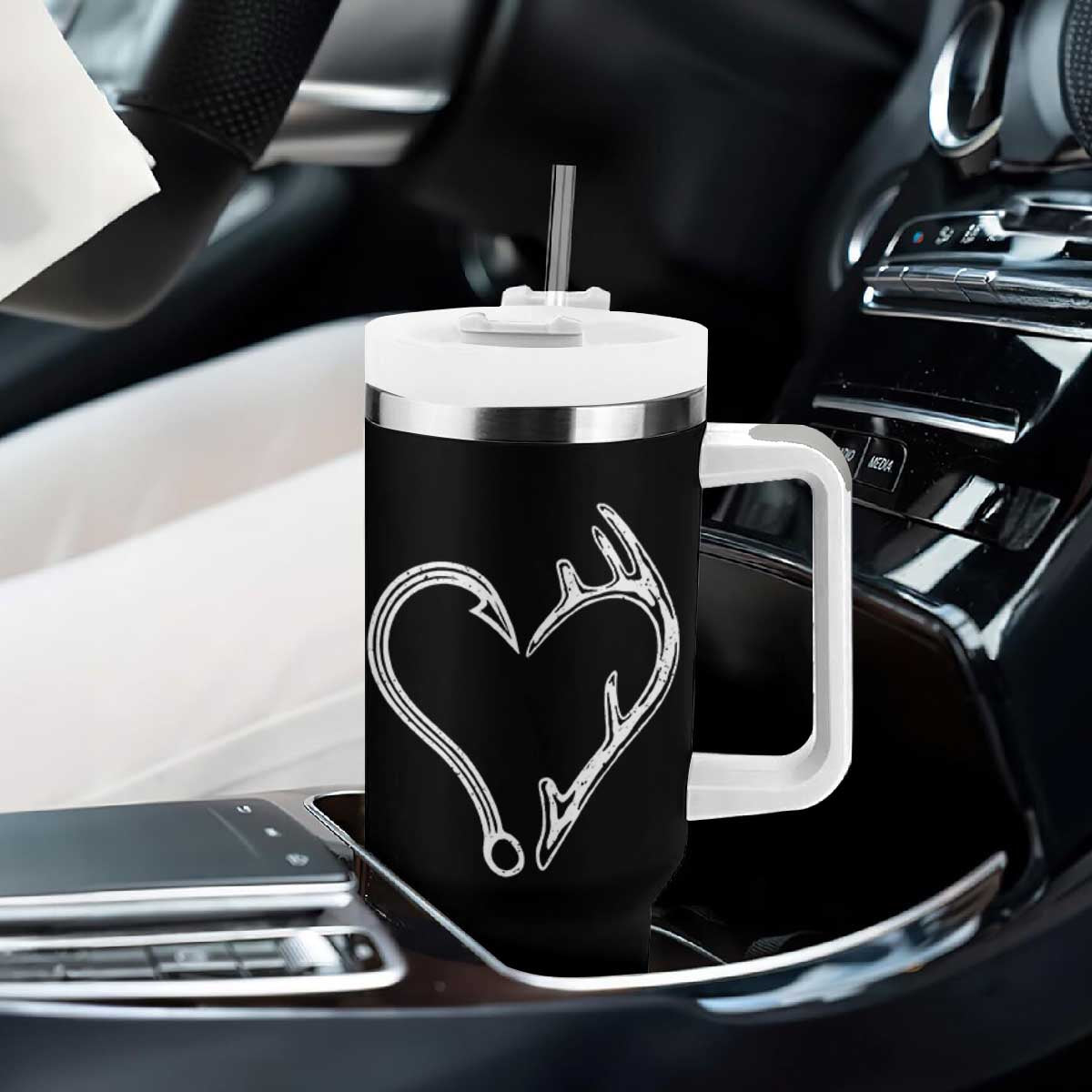 Fishing And Hunting Vintage Hook Antler Heart Tumbler With Handle TS11 Print Your Wear