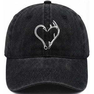Fishing And Hunting Vintage Hook Antler Heart Washed Cotton Baseball Cap TS11 Print Your Wear