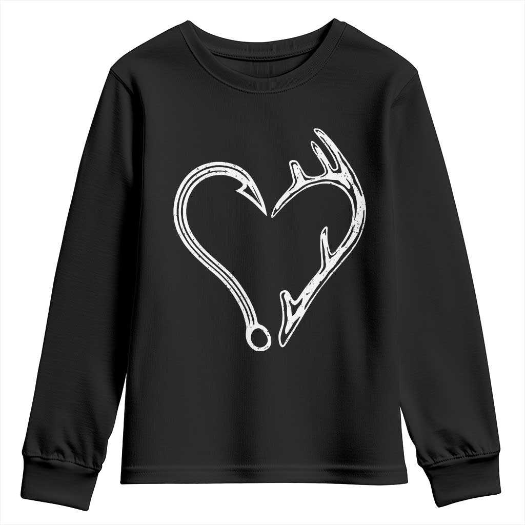 Fishing And Hunting Vintage Hook Antler Heart Youth Sweatshirt TS11 Black Print Your Wear