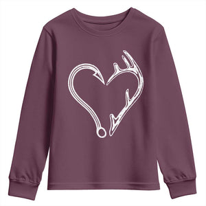 Fishing And Hunting Vintage Hook Antler Heart Youth Sweatshirt TS11 Maroon Print Your Wear