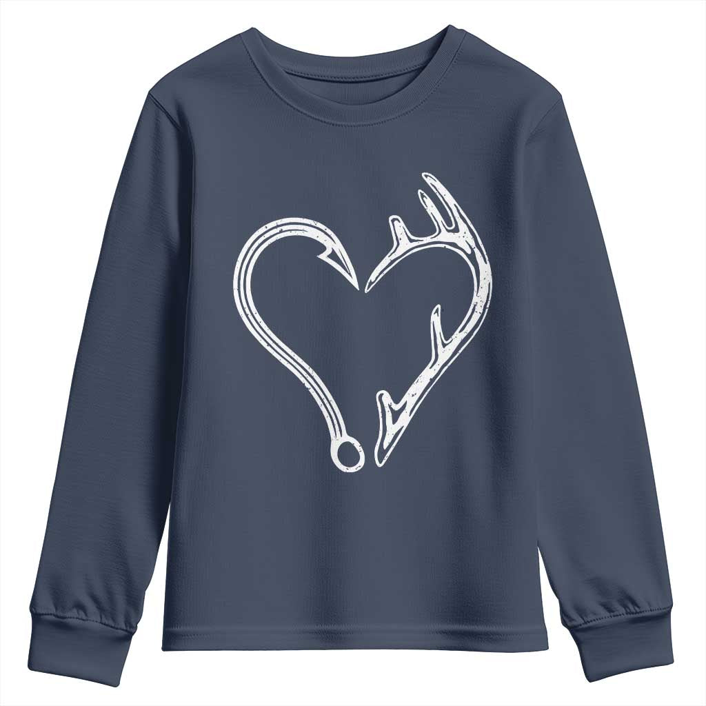 Fishing And Hunting Vintage Hook Antler Heart Youth Sweatshirt TS11 Navy Print Your Wear