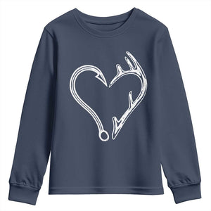 Fishing And Hunting Vintage Hook Antler Heart Youth Sweatshirt TS11 Navy Print Your Wear