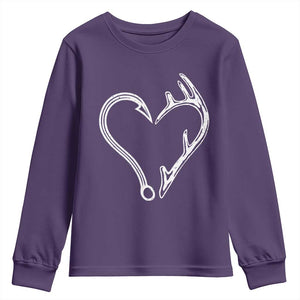 Fishing And Hunting Vintage Hook Antler Heart Youth Sweatshirt TS11 Purple Print Your Wear