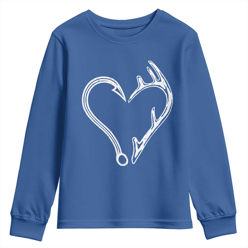 Fishing And Hunting Vintage Hook Antler Heart Youth Sweatshirt TS11 Royal Blue Print Your Wear
