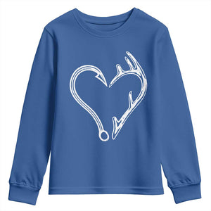 Fishing And Hunting Vintage Hook Antler Heart Youth Sweatshirt TS11 Royal Blue Print Your Wear