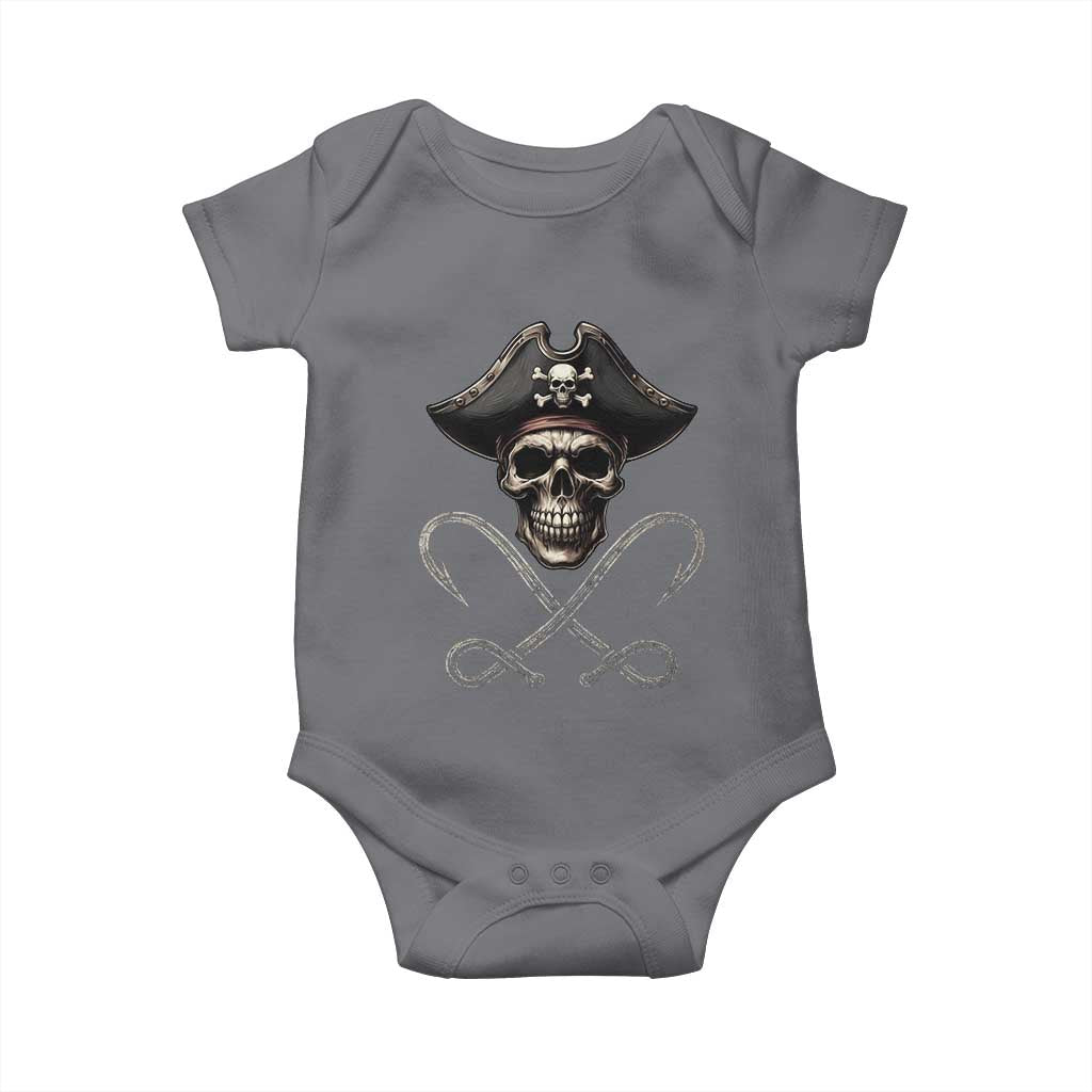 Funny Pirate Fishing Lover Baby Onesie Vintage Pirate Skull Hooks Fishing TS11 Charcoal Print Your Wear