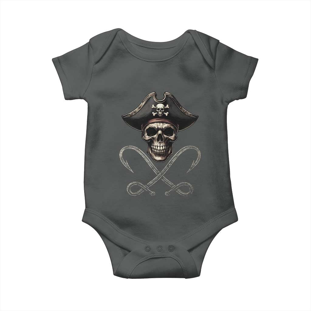 Funny Pirate Fishing Lover Baby Onesie Vintage Pirate Skull Hooks Fishing TS11 Dark Heather Print Your Wear