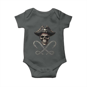 Funny Pirate Fishing Lover Baby Onesie Vintage Pirate Skull Hooks Fishing TS11 Dark Heather Print Your Wear