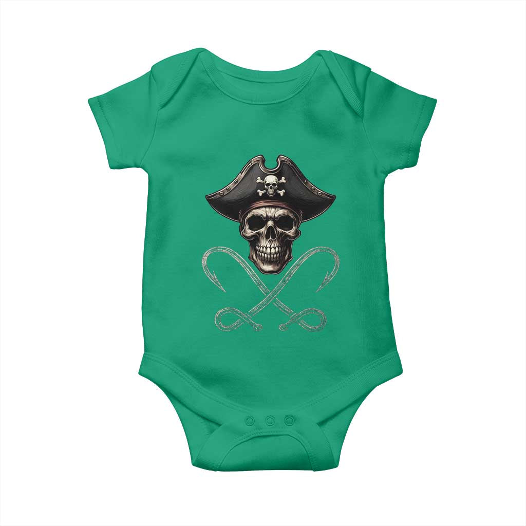 Funny Pirate Fishing Lover Baby Onesie Vintage Pirate Skull Hooks Fishing TS11 Irish Green Print Your Wear