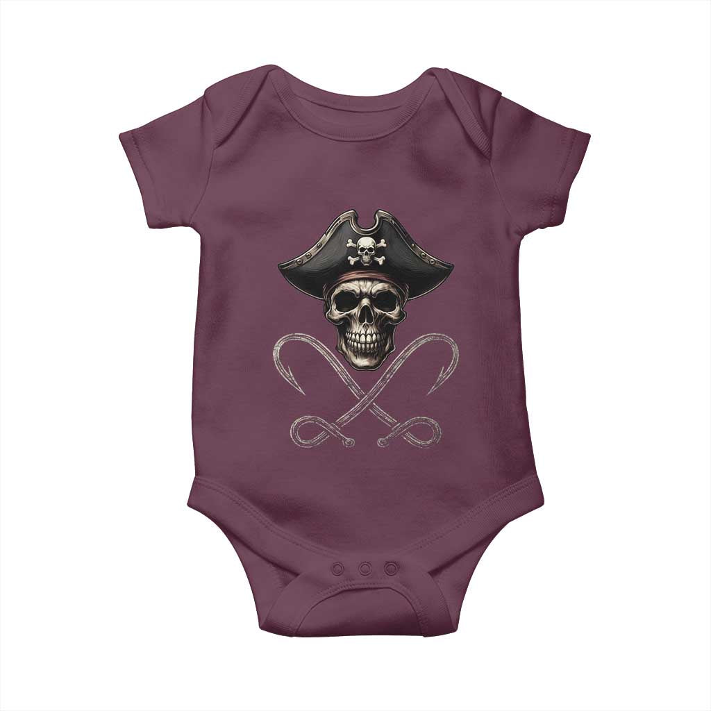 Funny Pirate Fishing Lover Baby Onesie Vintage Pirate Skull Hooks Fishing TS11 Maroon Print Your Wear