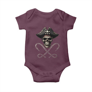 Funny Pirate Fishing Lover Baby Onesie Vintage Pirate Skull Hooks Fishing TS11 Maroon Print Your Wear