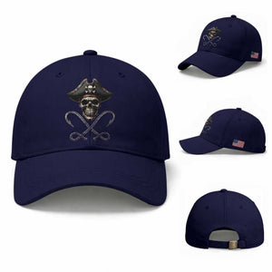 Funny Pirate Fishing Lover Baseball Cap Vintage Pirate Skull Hooks Fishing TS11 Baseball Cap Universal Fit Dark Blue Print Your Wear
