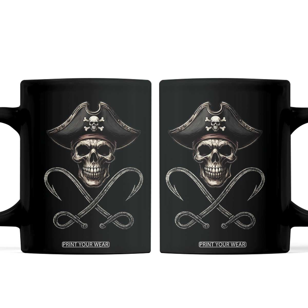 Funny Pirate Fishing Lover Coffee Mug Vintage Pirate Skull Hooks Fishing TS11 Black Print Your Wear