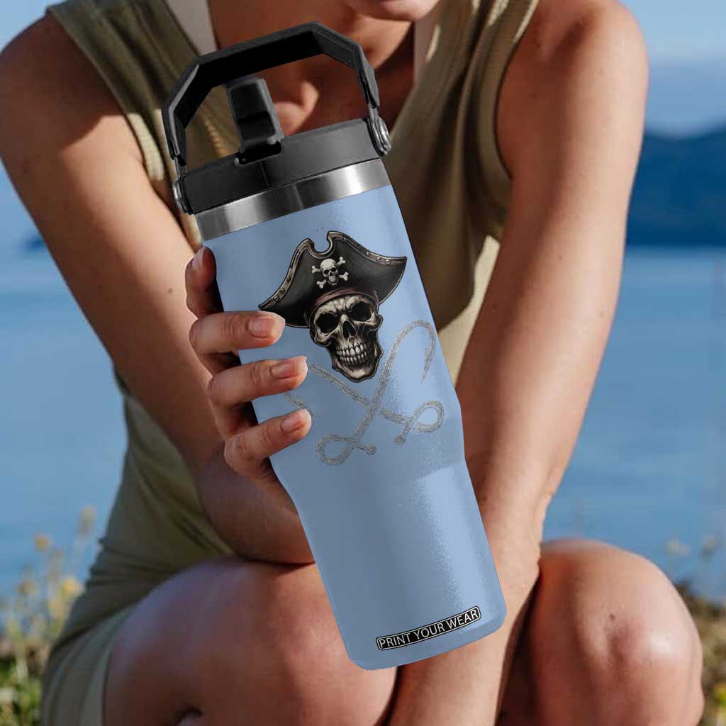 Funny Pirate Fishing Lover Flip Straw Tumbler Vintage Pirate Skull Hooks Fishing TS11 One Size: 30 oz Light Blue Print Your Wear