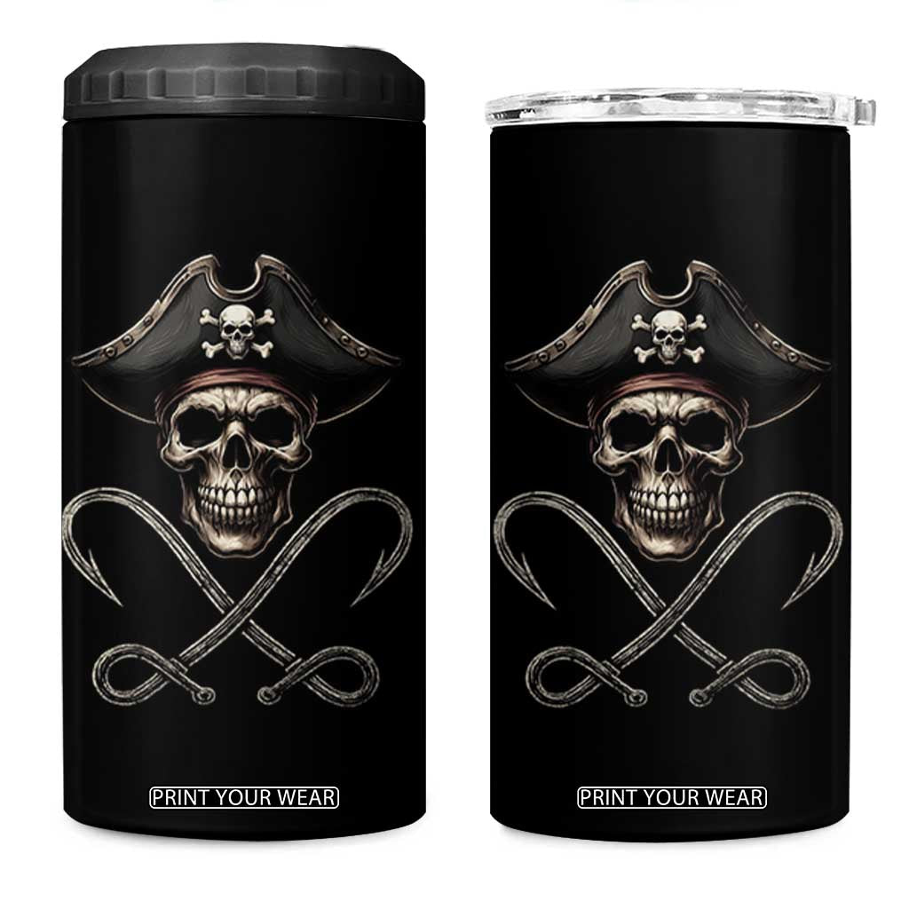 Funny Pirate Fishing Lover 4 in 1 Can Cooler Tumbler Vintage Pirate Skull Hooks Fishing TS11 One Size: 16 oz Black Print Your Wear