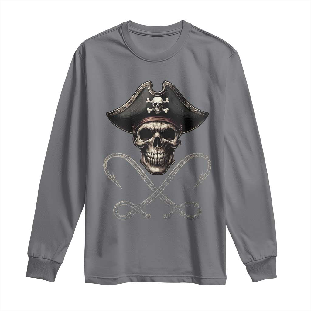 Funny Pirate Fishing Lover Long Sleeve Shirt Vintage Pirate Skull Hooks Fishing TS11 Charcoal Print Your Wear