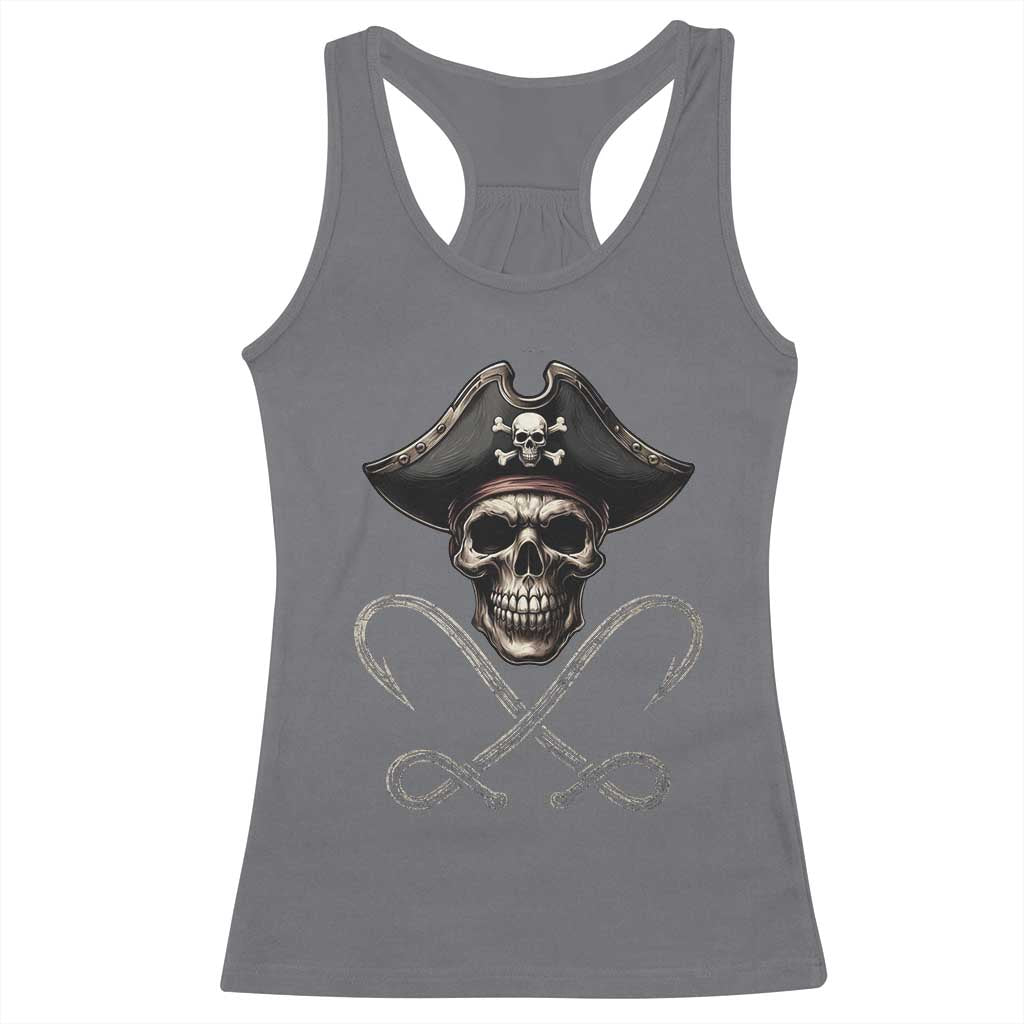 Funny Pirate Fishing Lover Racerback Tank Top Vintage Pirate Skull Hooks Fishing TS11 Charcoal Print Your Wear