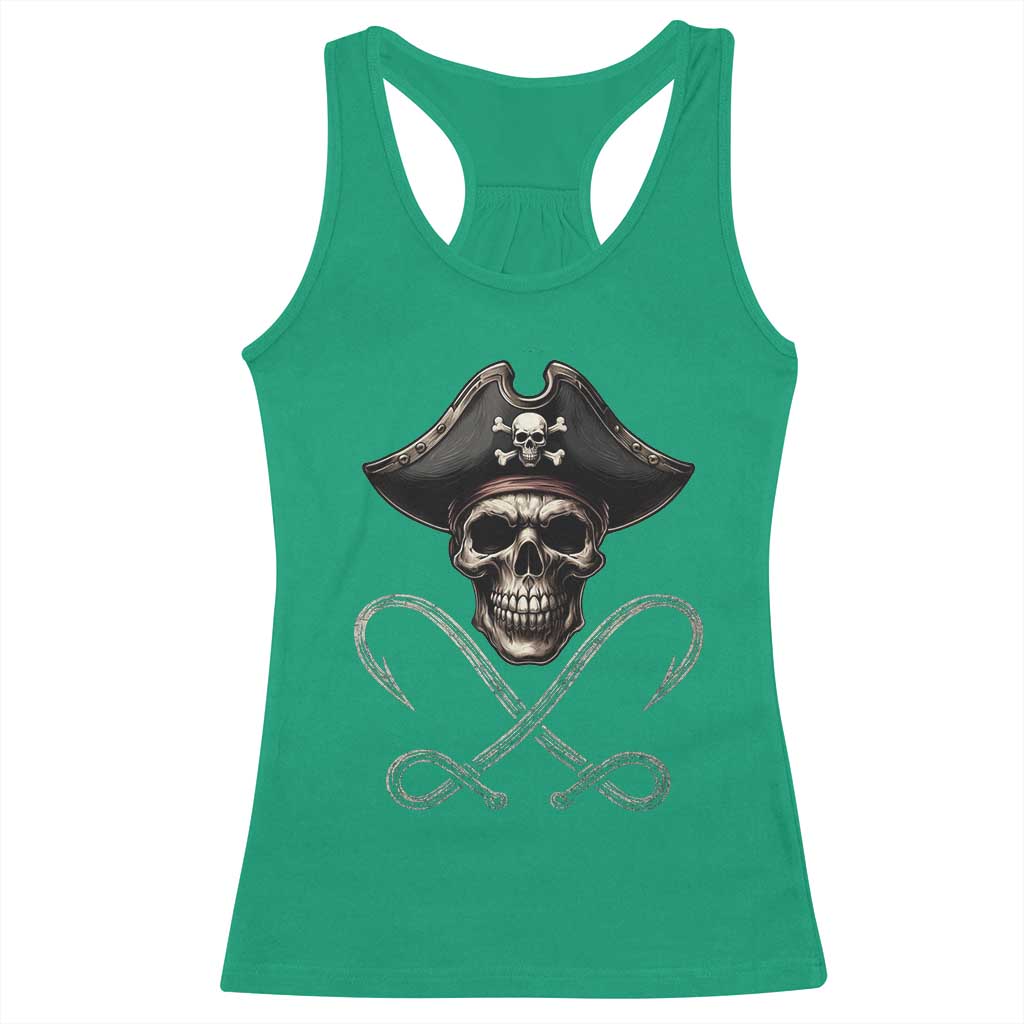Funny Pirate Fishing Lover Racerback Tank Top Vintage Pirate Skull Hooks Fishing TS11 Irish Green Print Your Wear