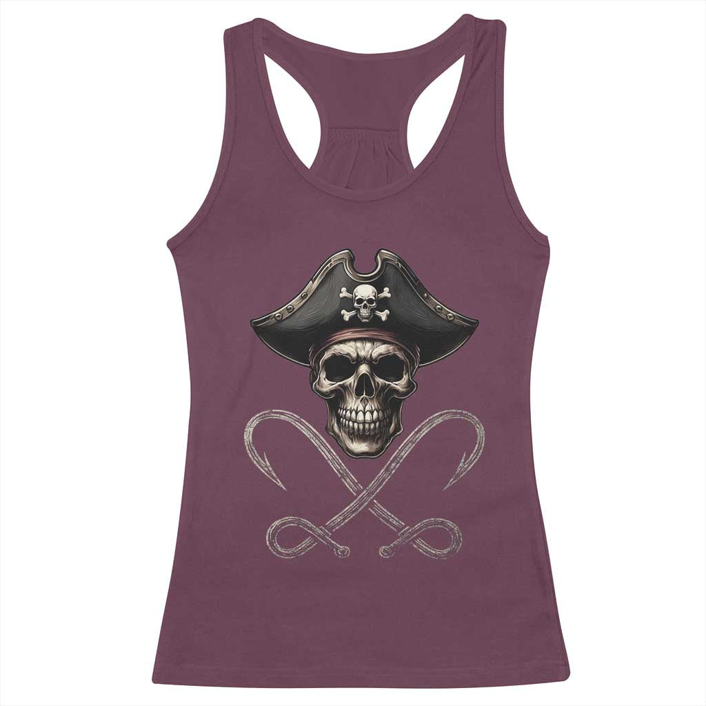 Funny Pirate Fishing Lover Racerback Tank Top Vintage Pirate Skull Hooks Fishing TS11 Maroon Print Your Wear