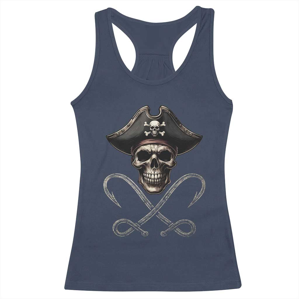 Funny Pirate Fishing Lover Racerback Tank Top Vintage Pirate Skull Hooks Fishing TS11 Navy Print Your Wear