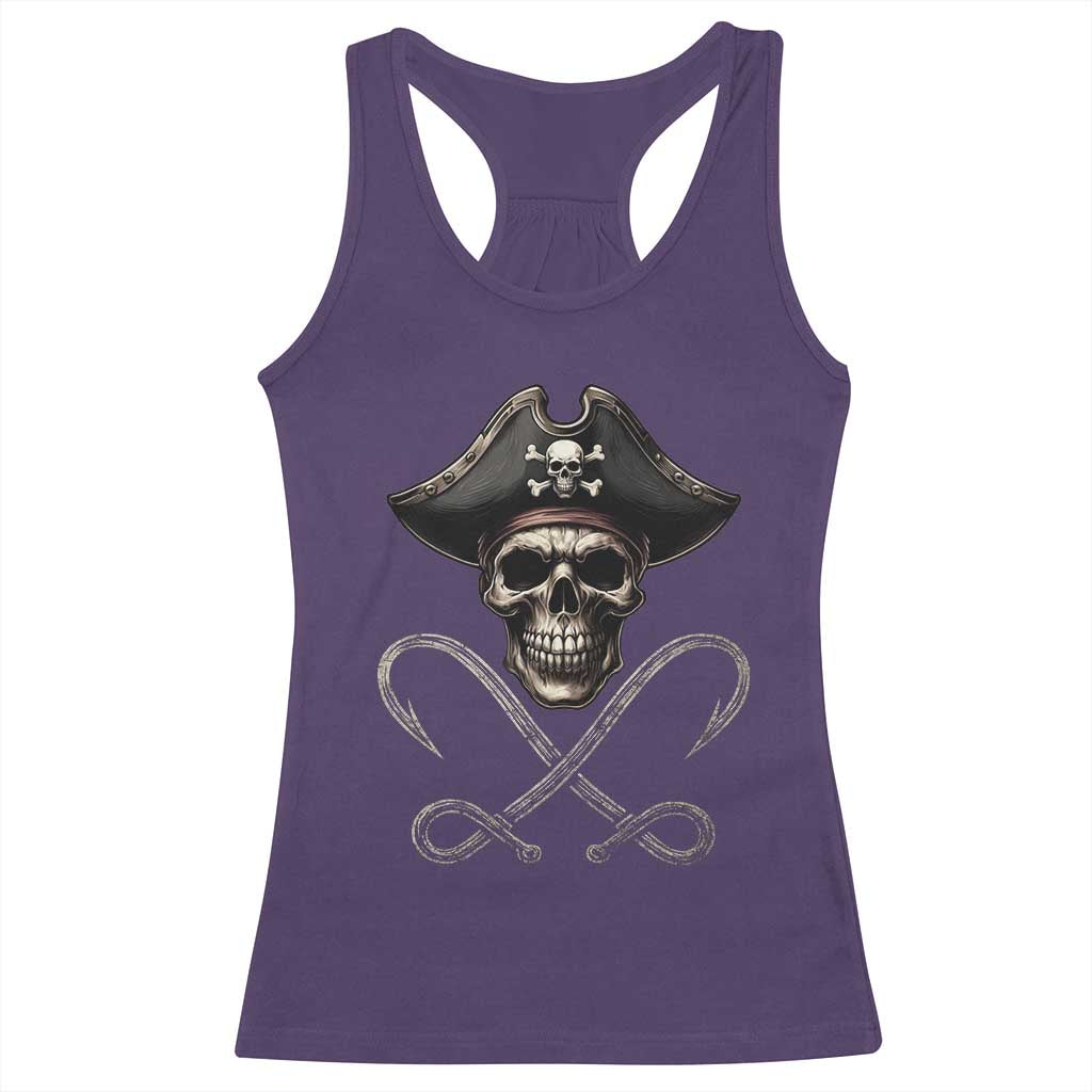 Funny Pirate Fishing Lover Racerback Tank Top Vintage Pirate Skull Hooks Fishing TS11 Purple Print Your Wear