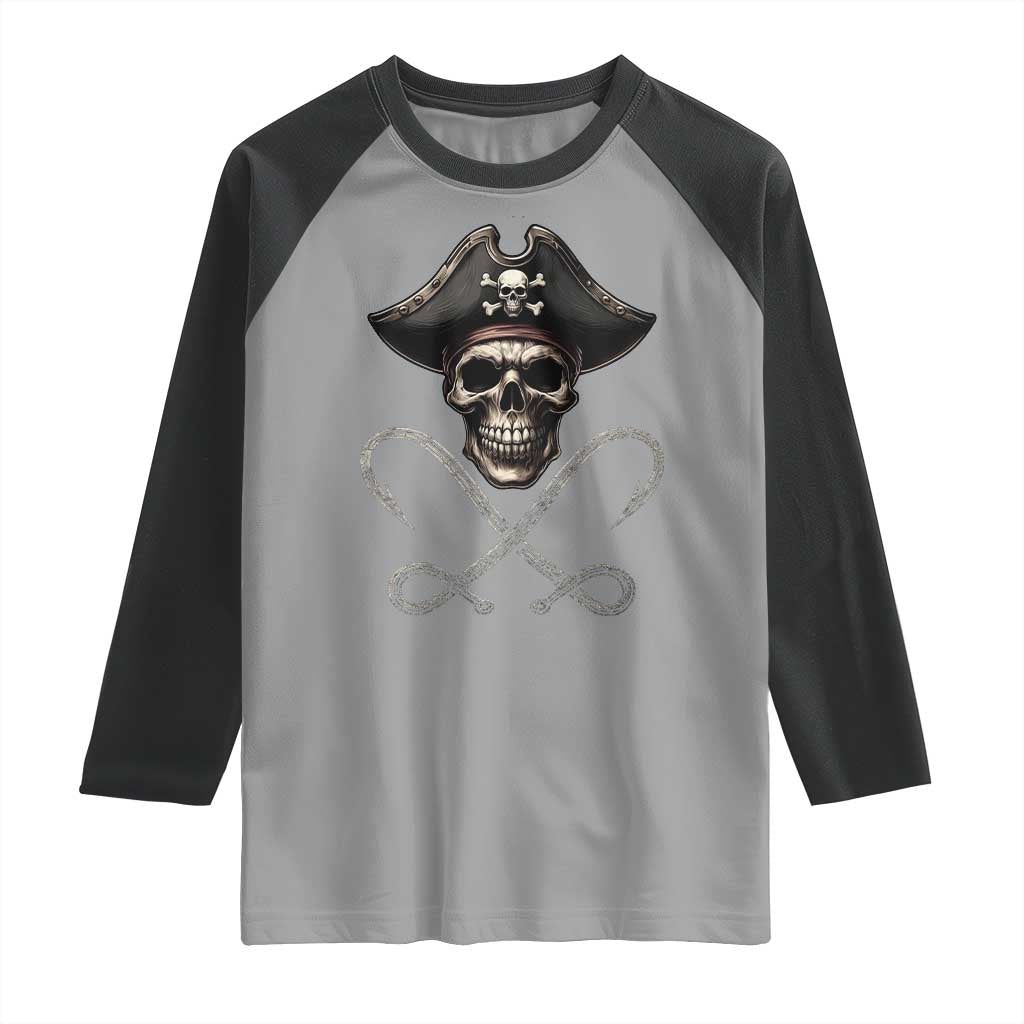 Funny Pirate Fishing Lover Raglan Shirt Vintage Pirate Skull Hooks Fishing TS11 Sport Gray Black Print Your Wear