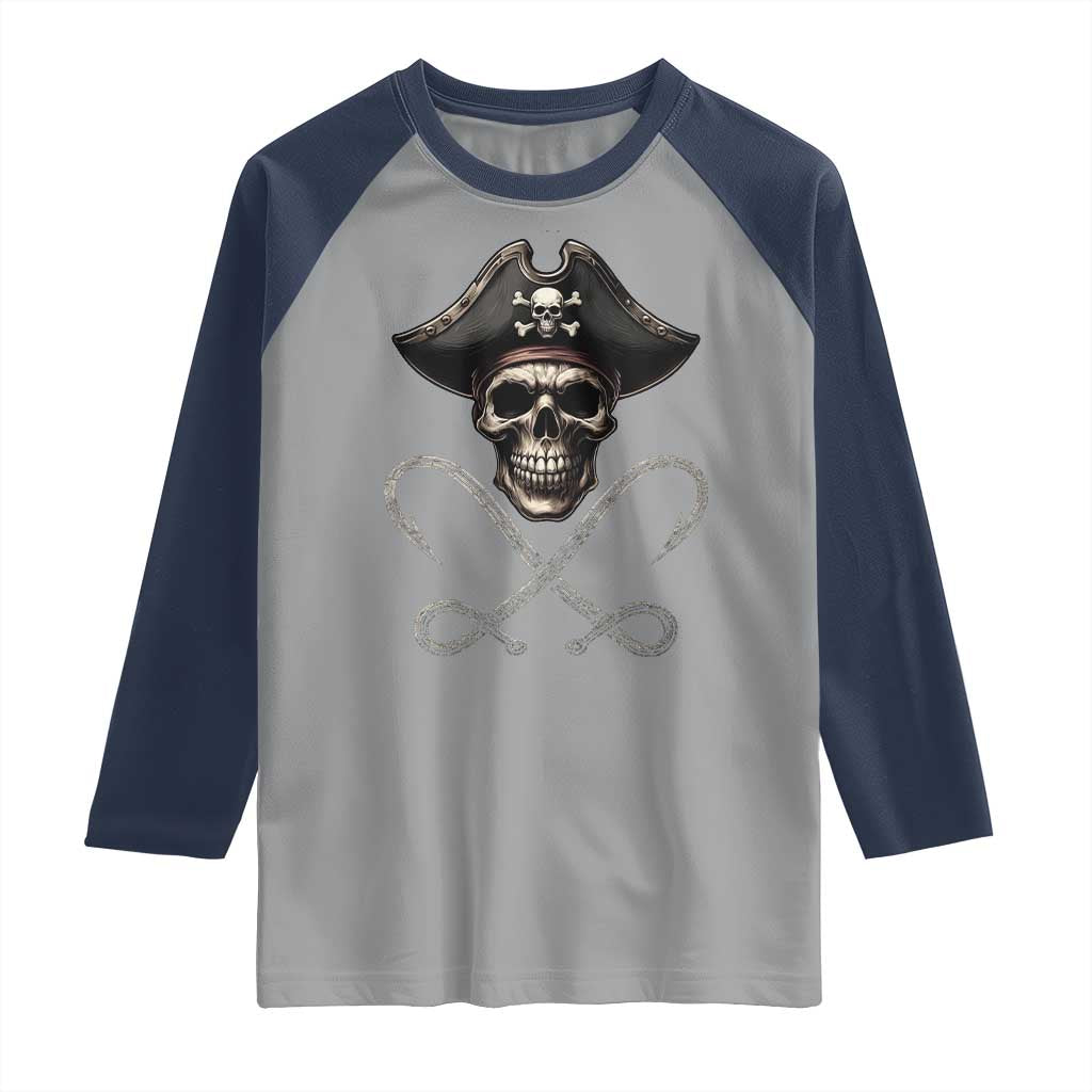 Funny Pirate Fishing Lover Raglan Shirt Vintage Pirate Skull Hooks Fishing TS11 Sport Gray Navy Print Your Wear