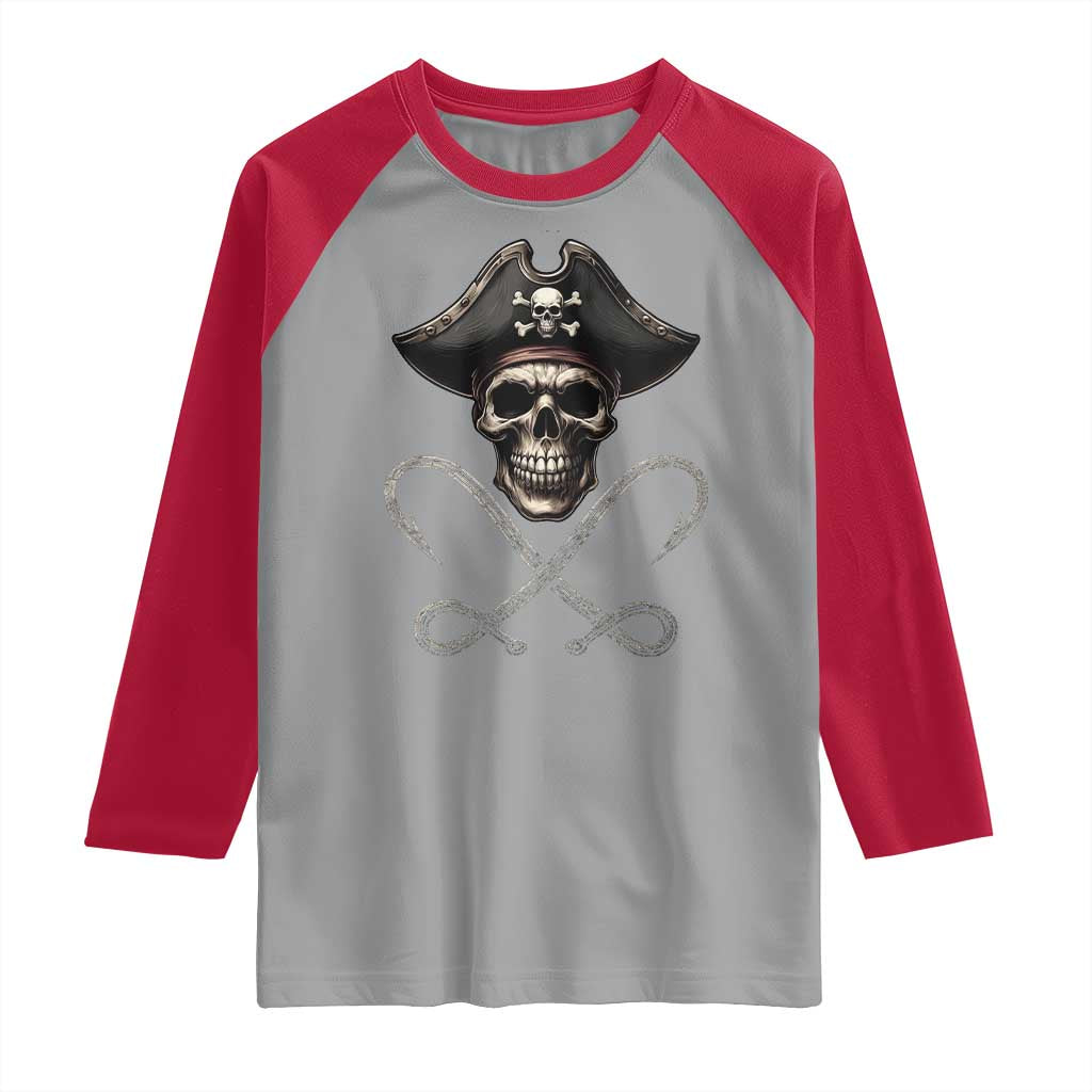 Funny Pirate Fishing Lover Raglan Shirt Vintage Pirate Skull Hooks Fishing TS11 Sport Gray Red Print Your Wear