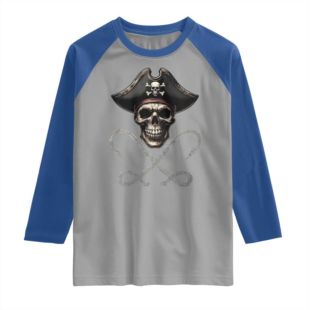 Funny Pirate Fishing Lover Raglan Shirt Vintage Pirate Skull Hooks Fishing TS11 Sport Gray Royal Print Your Wear