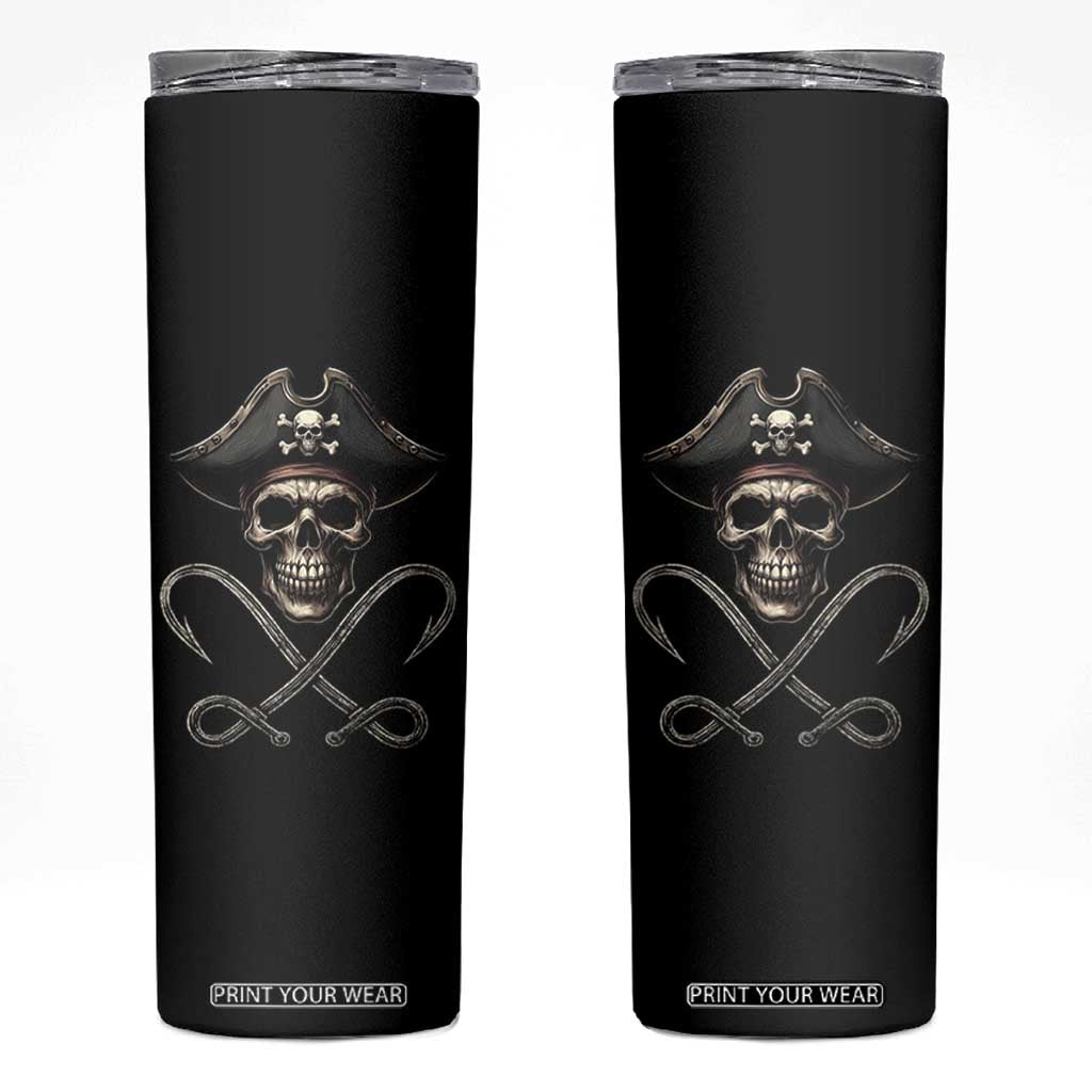 Funny Pirate Fishing Lover Skinny Tumbler Vintage Pirate Skull Hooks Fishing TS11 Black Print Your Wear