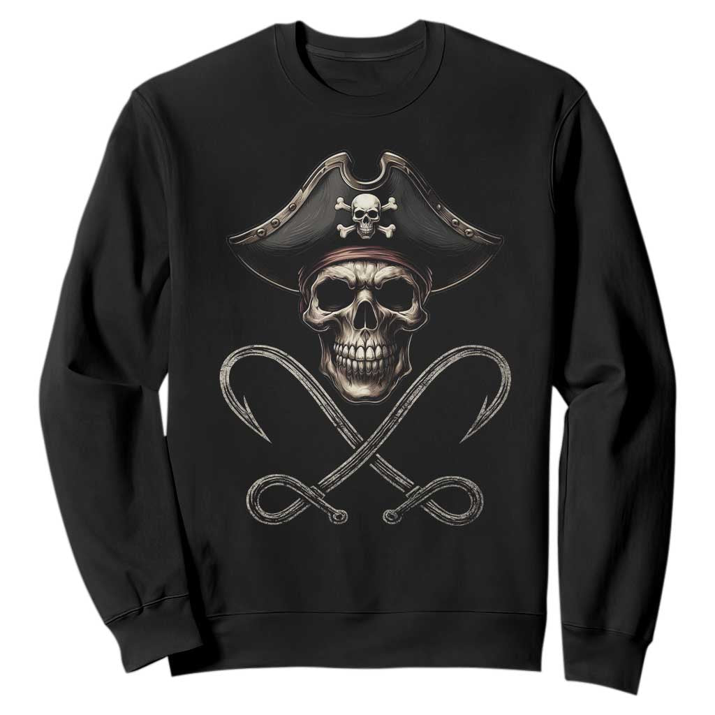 Funny Pirate Fishing Lover Sweatshirt Vintage Pirate Skull Hooks Fishing TS11 Black Print Your Wear