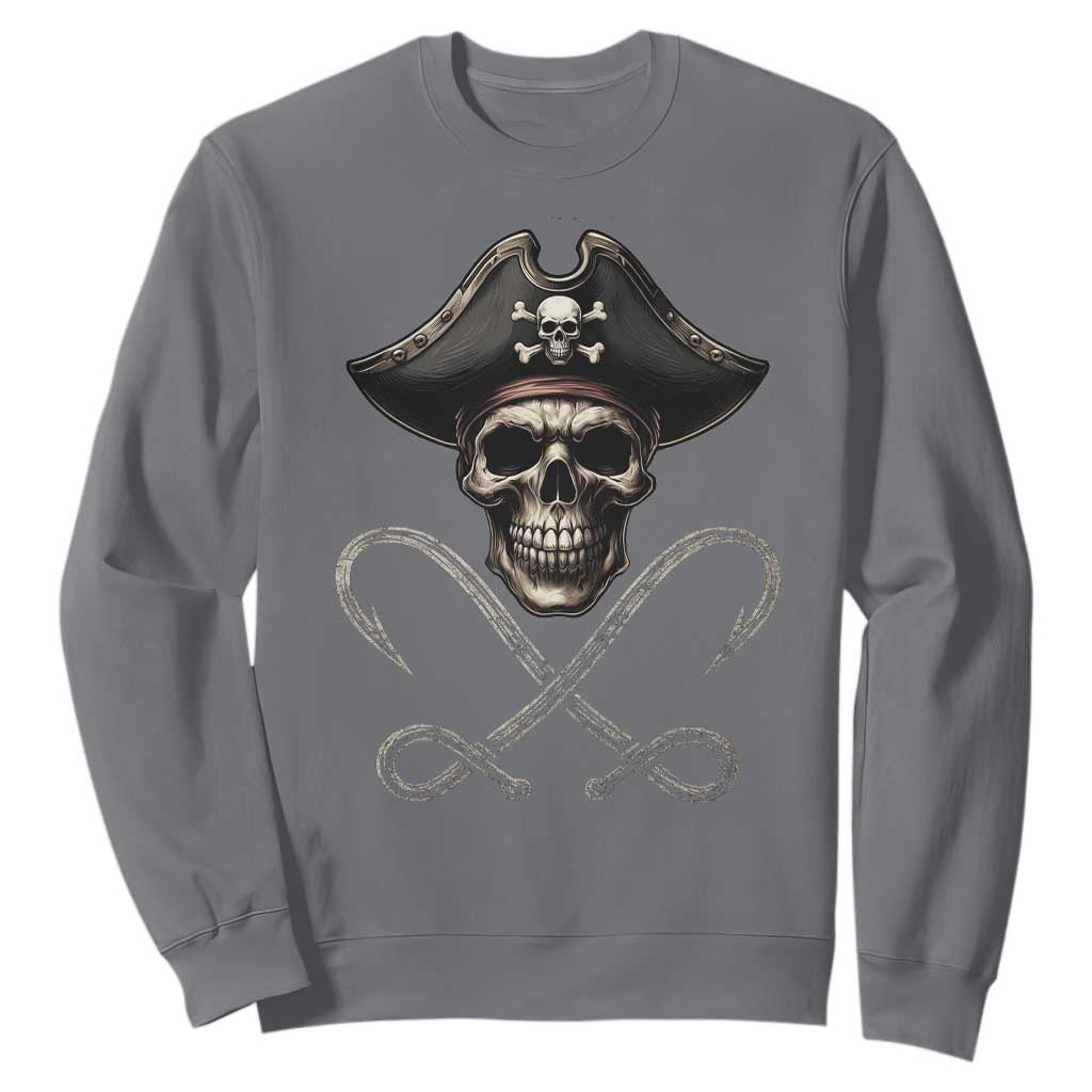 Funny Pirate Fishing Lover Sweatshirt Vintage Pirate Skull Hooks Fishing TS11 Charcoal Print Your Wear