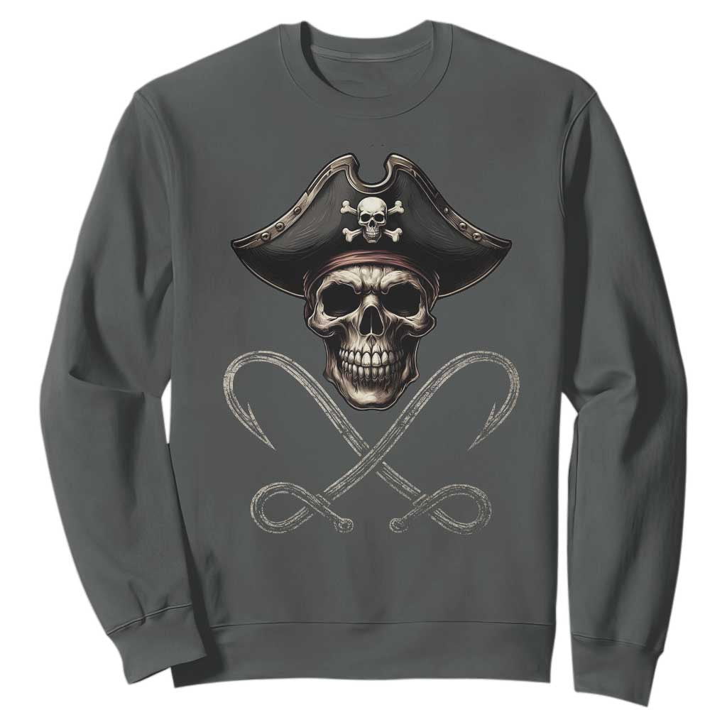 Funny Pirate Fishing Lover Sweatshirt Vintage Pirate Skull Hooks Fishing TS11 Dark Heather Print Your Wear